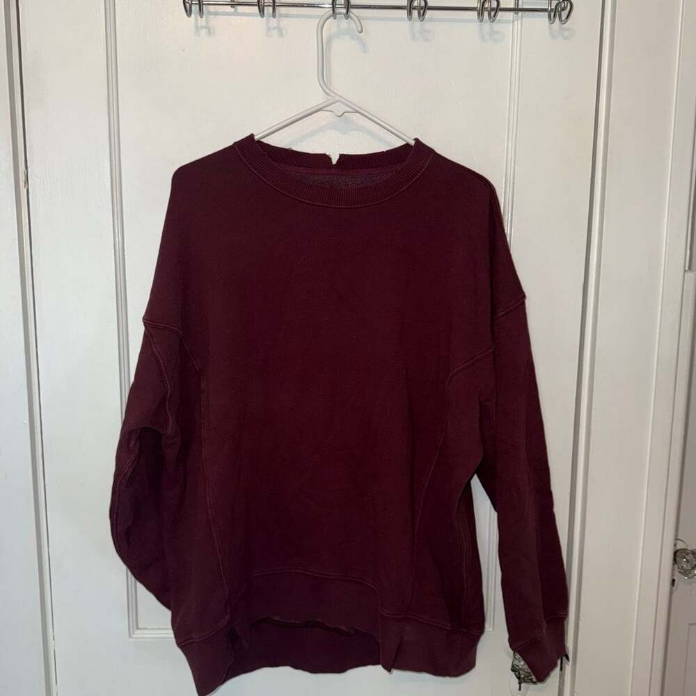 New Aerie Distressed Oversized Pullover Sweastshirt Burgundy size S